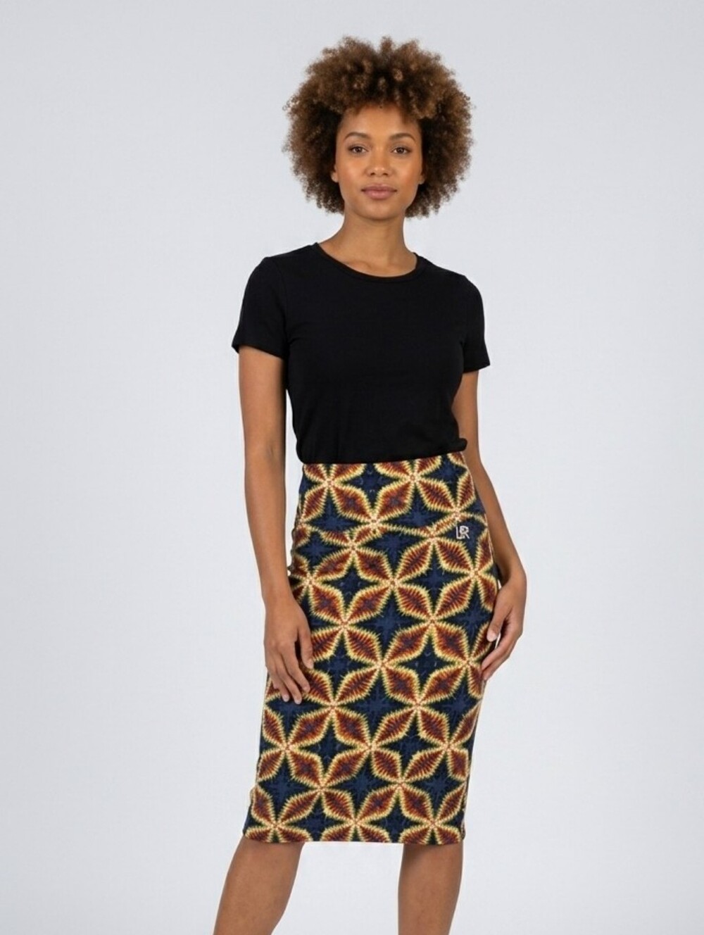 LuLaRoe Geometric Pattern Pencil Skirt Size XL EUC Yellow Navy Red Cassie Midi
